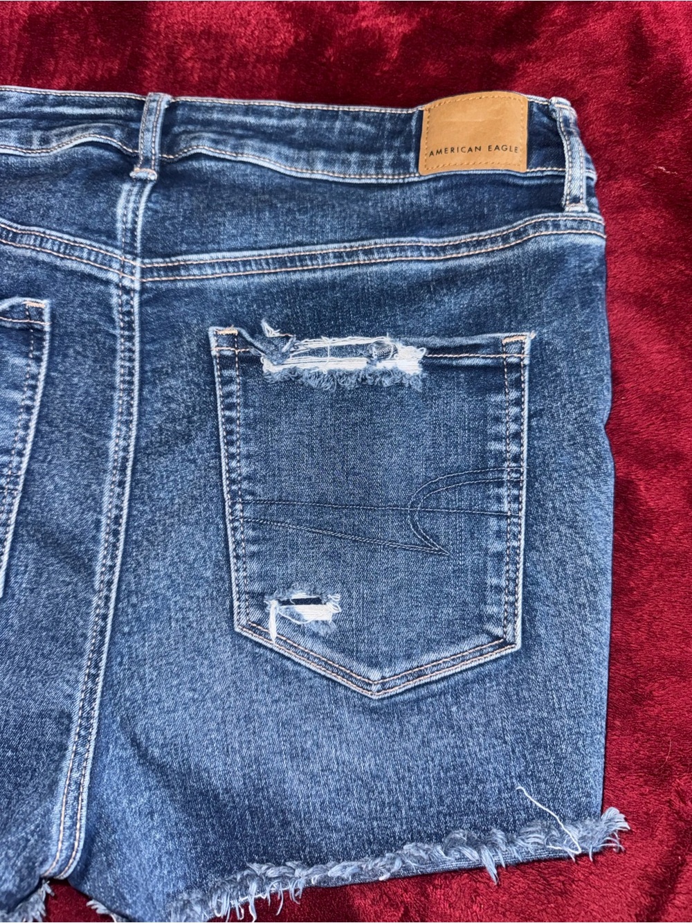 American Eagle Outfitters Dark Blue Distressed Jean Shorts Next Level Stretch 12 - Picture 4 of 7